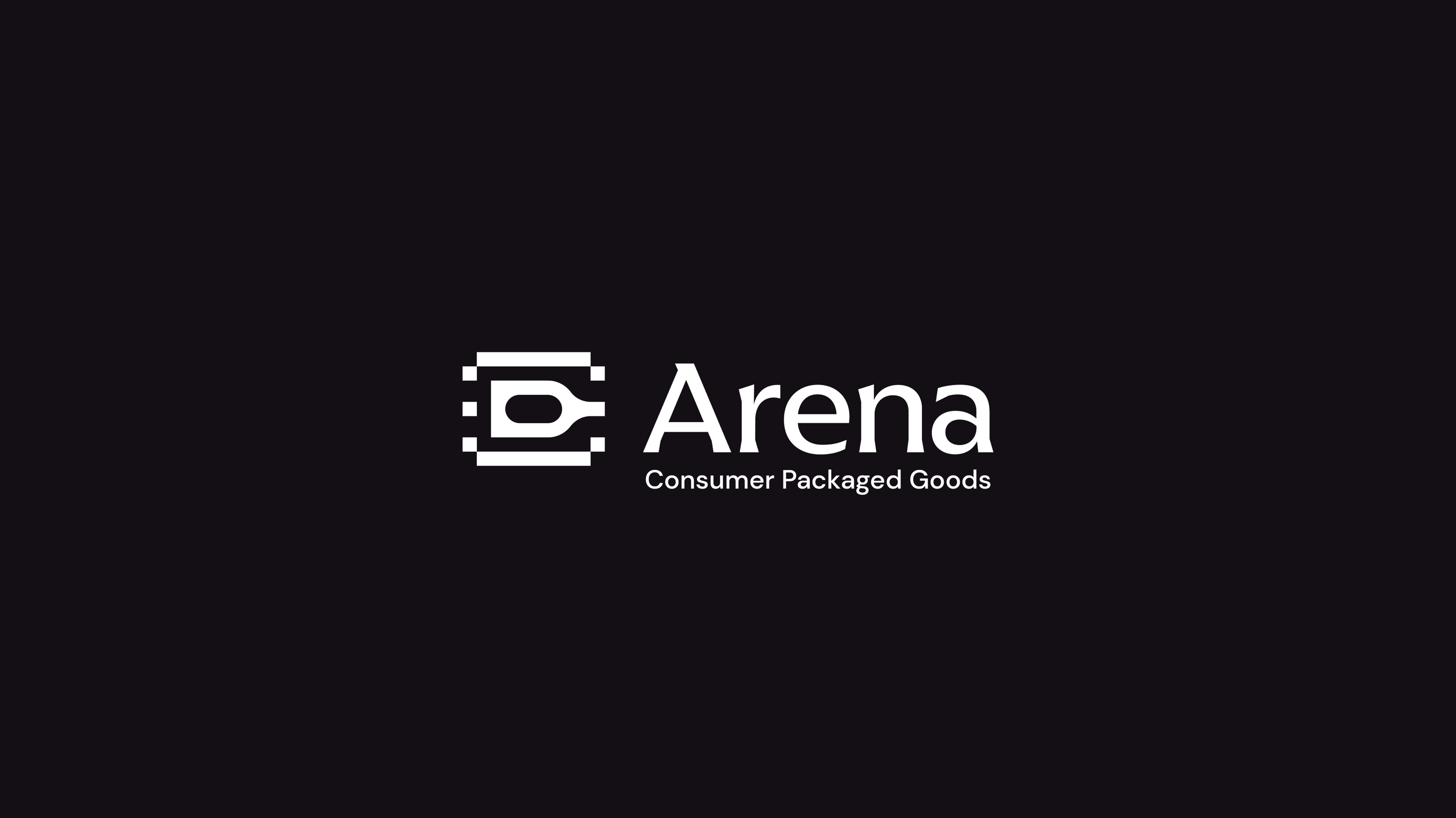 The Arena logo and its variants, white on black, 3 of 6.