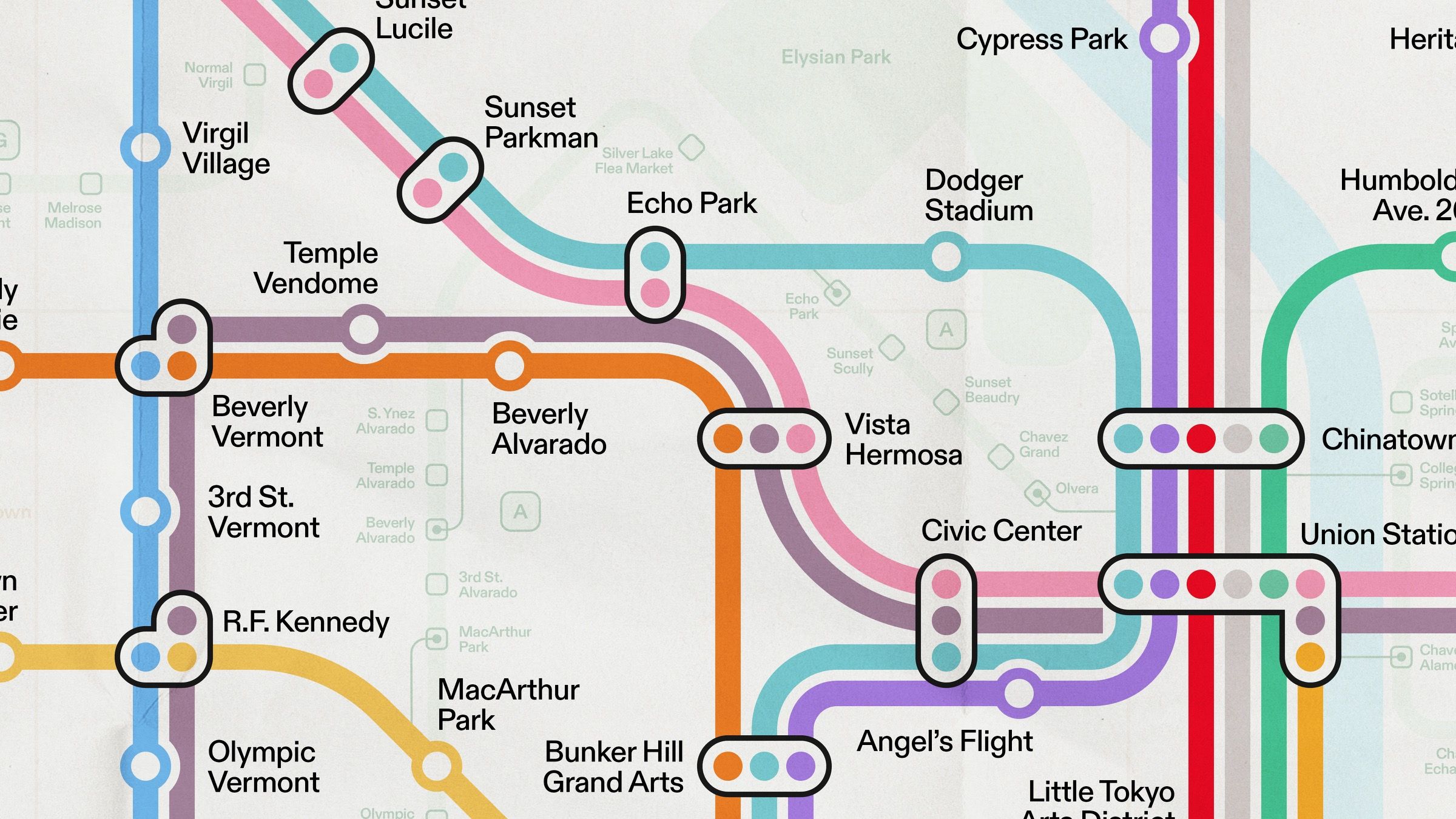 A section of the Los Angeles Metropolitan rail map, 1 of 16.