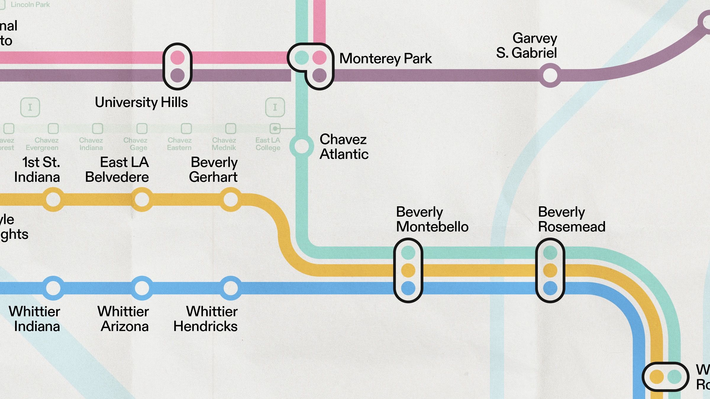 A section of the Los Angeles Metropolitan rail map, 6 of 16.