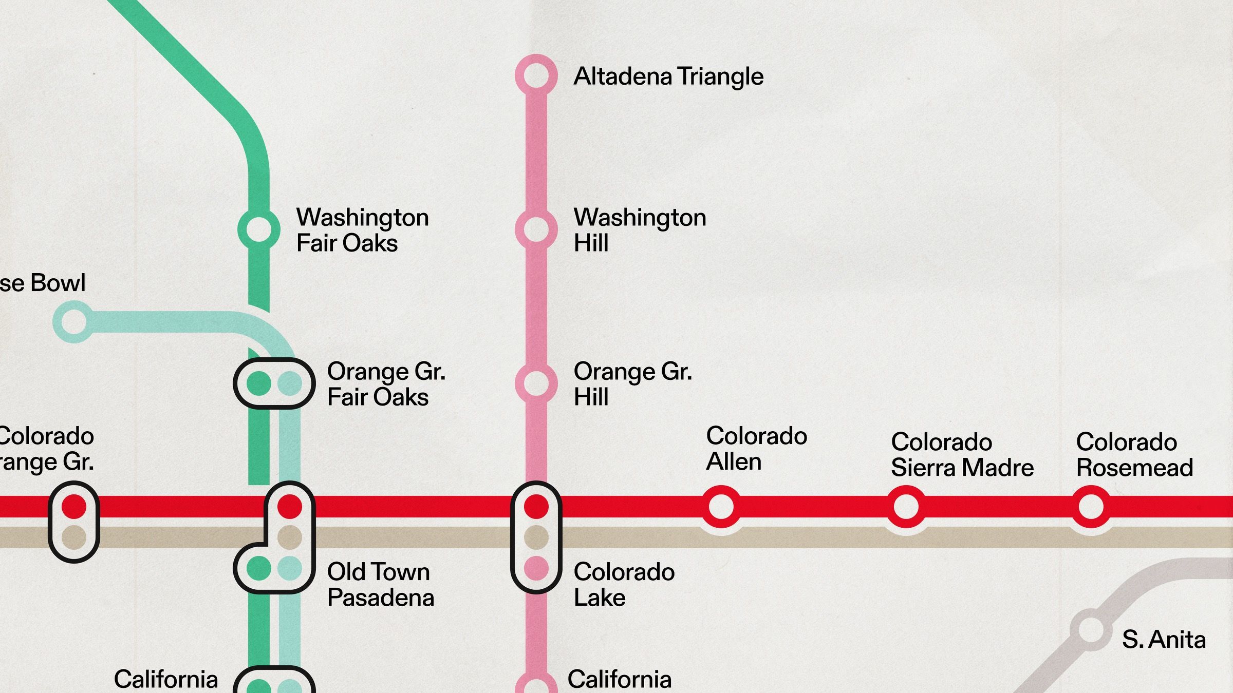 A section of the Los Angeles Metropolitan rail map, 13 of 16.