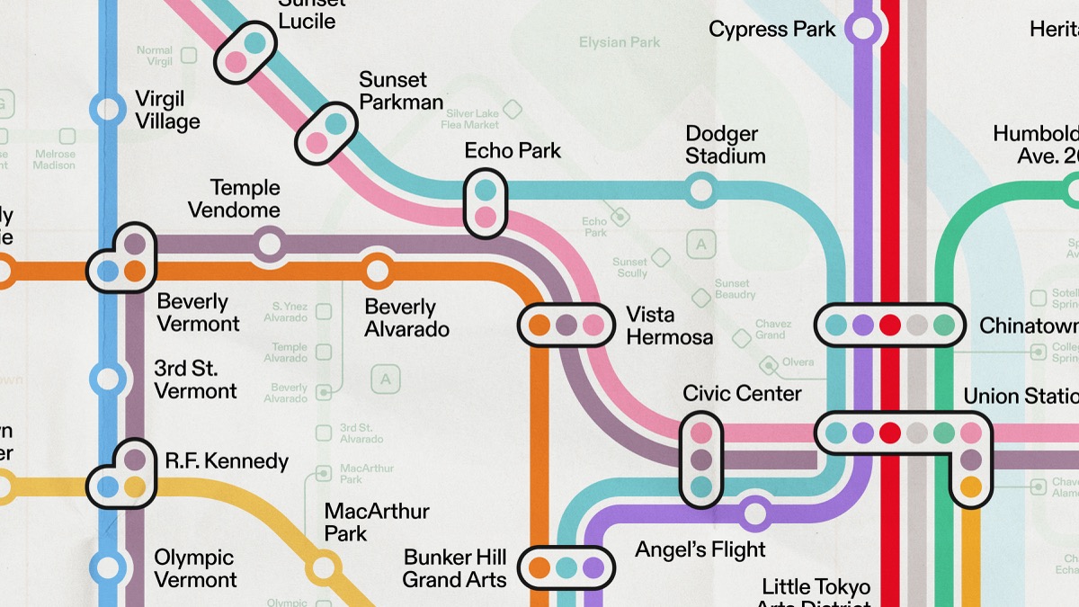 A section of the Los Angeles Metropolitan rail map, 1 of 16.