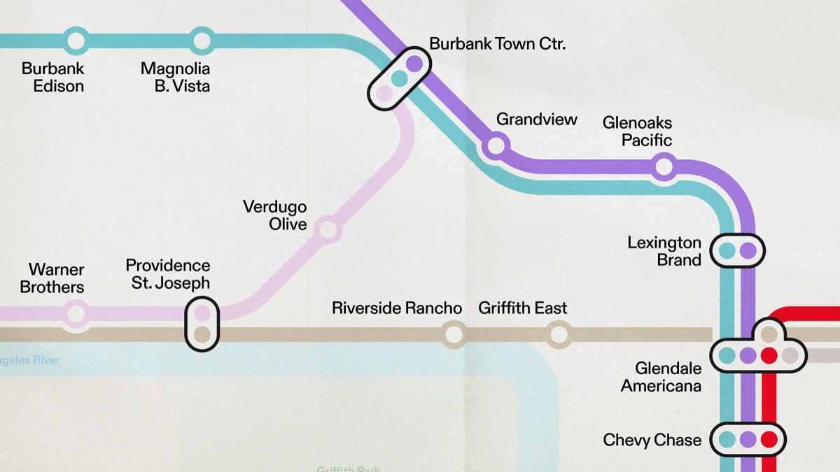A section of the Los Angeles Metropolitan rail map, 8 of 16.